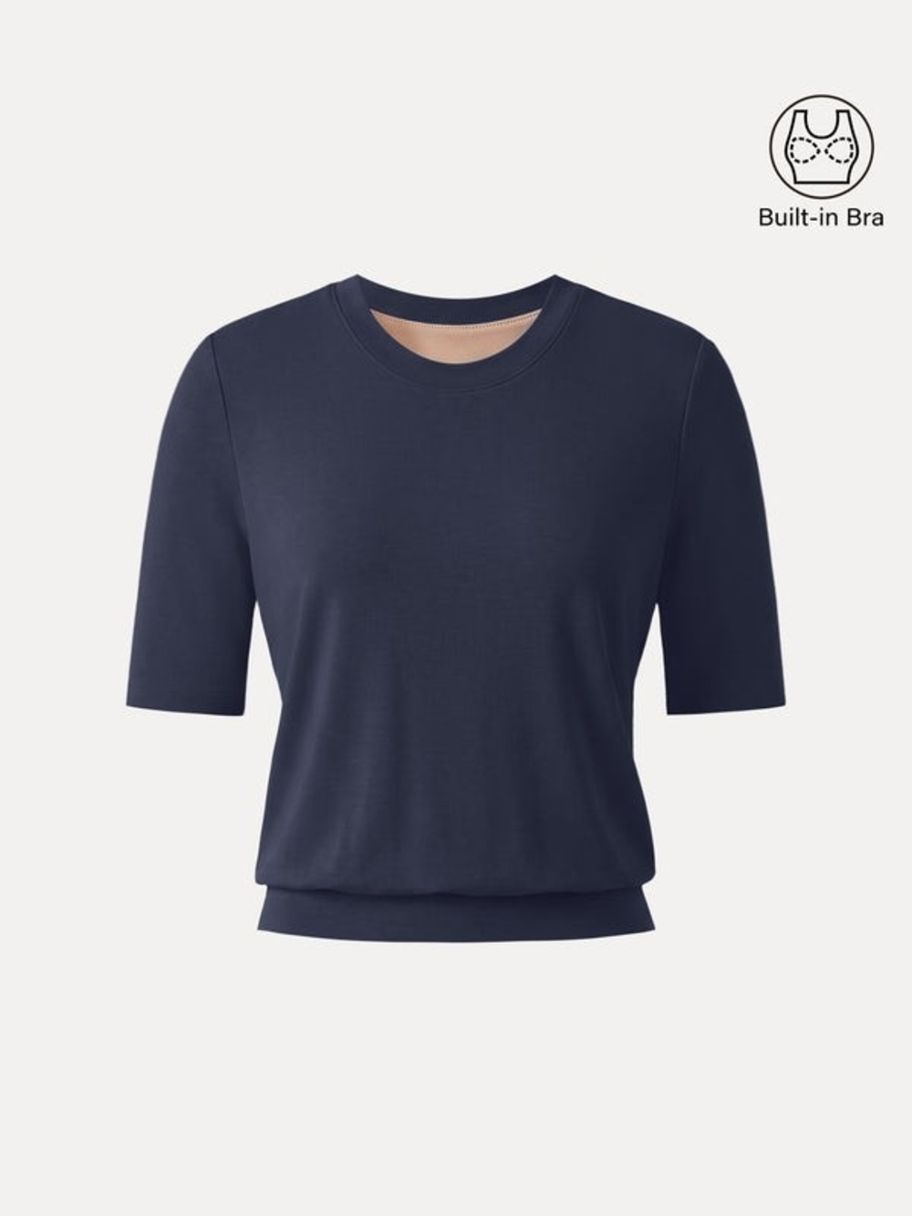 OGL Smoky Navy Lyocell Wool Crewneck Bra Top with Banded Hem
